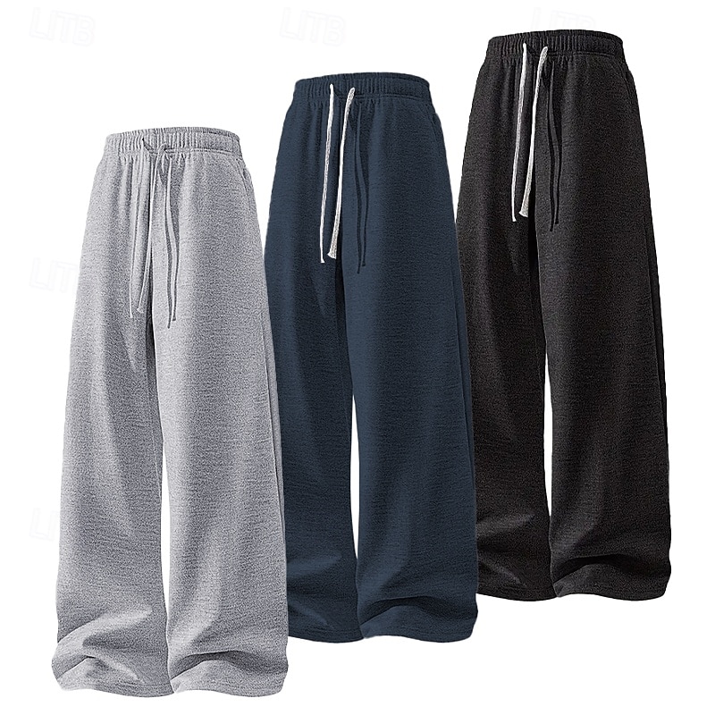 Multi Packs 3pcs Men's Black+Navy Blue+Light Grey Sweatpants Trousers Lightweight Straight Leg Sweatpants Drawstring Elastic Waist Plain Vacation Daily Wear Spandex Spring 2026 - $42.99 –P9
