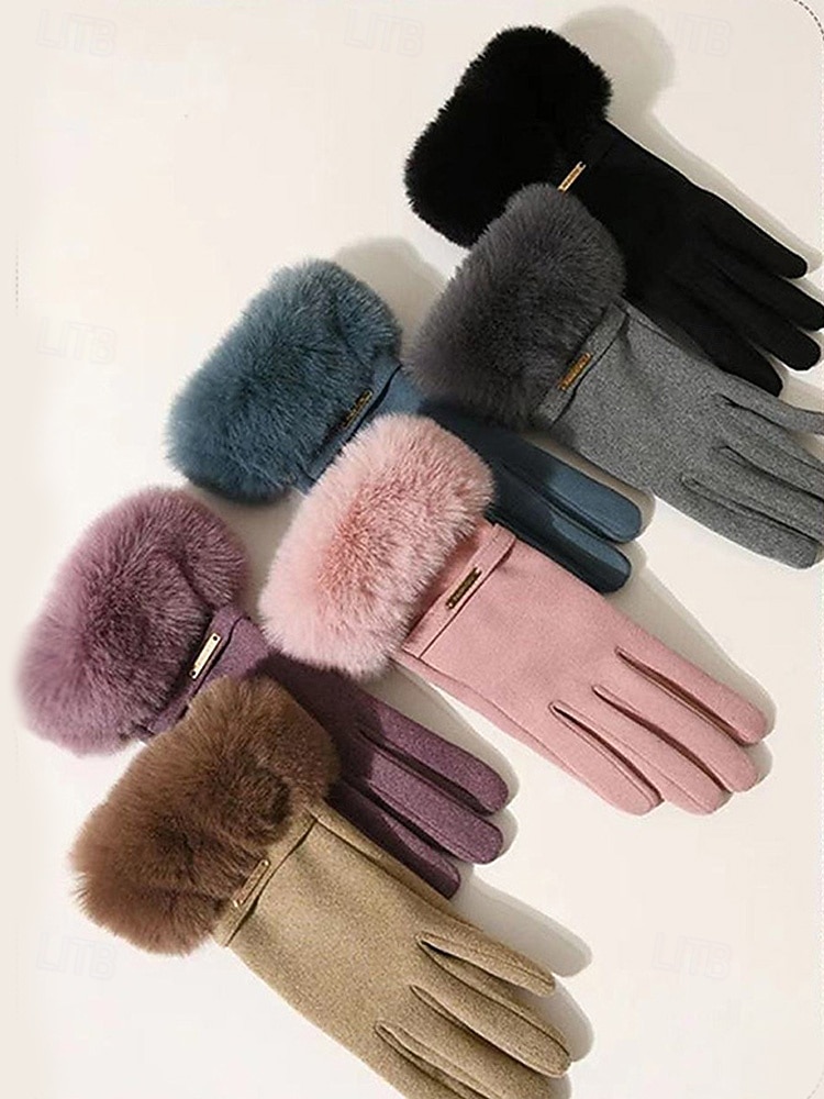 Damskie rękawiczki z ekranem dotykowym, materiał ze sztucznego futra poliestrowego, przytulne zimowe rękawiczki na Boże Narodzenie, eleganckie i stylowe, idealne na świąteczny prezent 2026 - $11.99 –P5
