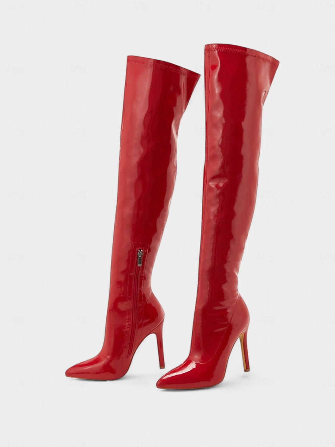 Women's Red Glossy Patent Faux Leather Thigh-High Boots with Stiletto Heel and Zipper Detail, Bold and Sexy Style, Perfect for Night Out, Christmas and Fashion-Forward Events 2026 - $64.99 –P4