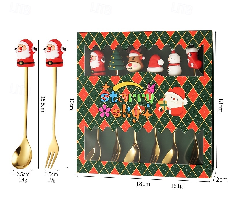 6Pcs Christmas Spoon and Fork Set Stainless Steel Christmas Tree Tea Coffee Dessert Ice Cream Tableware Creative Cutlery Gift for Home Holiday Party 2025 - $15.49 –P6