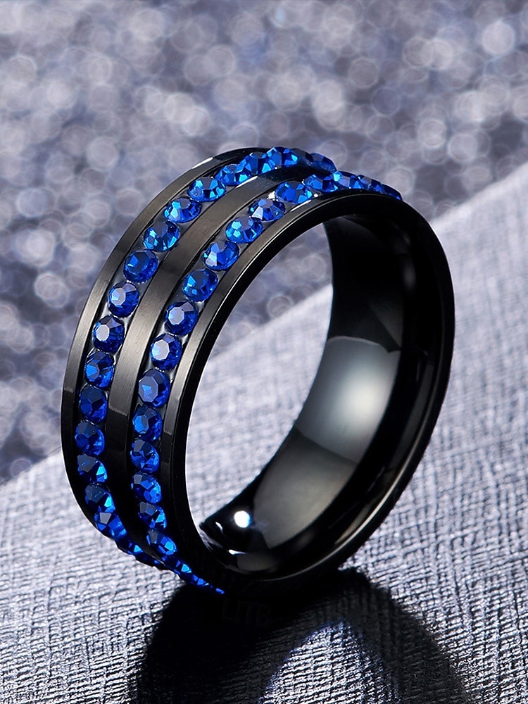 Miesten jouluinen titaaniterässormus punaisilla ja sinisillä kristallikivillä, useita värejä, täydellinen juhlamuotiin ja lahjaksi 2026 - $9.99 –P6