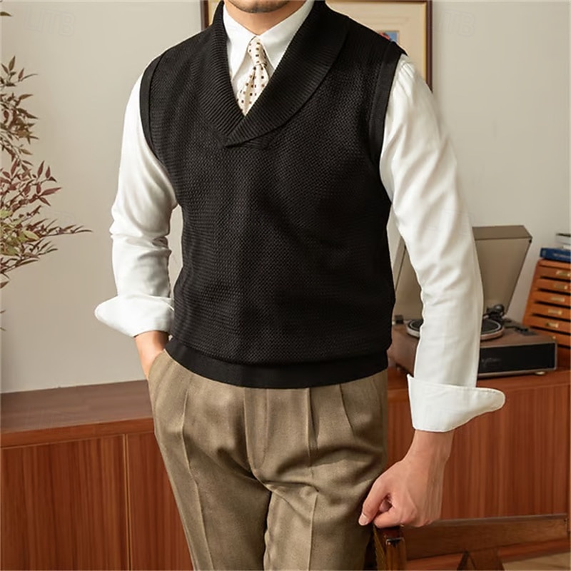 Herre Genser vest Kjole genser Pullover genser Vest Strikket genser Riflet Strikke Vanlige topper Strikket عادي V-hals Mote Fritid Feriereise Dagligdagstøy Klær Høst Vinter Svart Brun S M L 2026 - $38.99 –P2