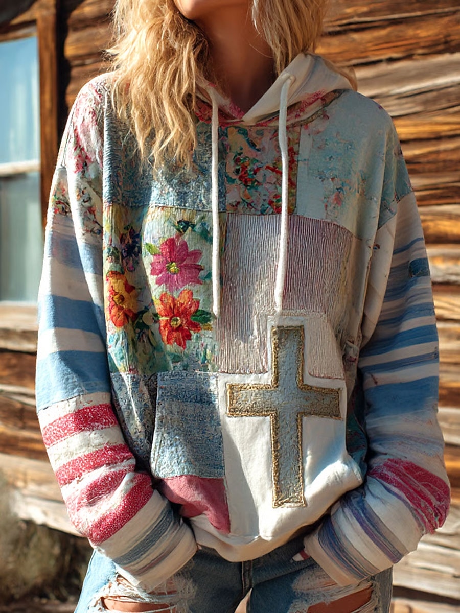 Damen Kapuzenpullover Druck Fronttasche Blumen Grafik Geometrisch Warm Vintage Lässig Langarm Mit Kapuze Normale Oberteile Lässig Straße Alltagskleidung Blau Rosa Purpur Herbst Winter 2026 - $28.99 –P3