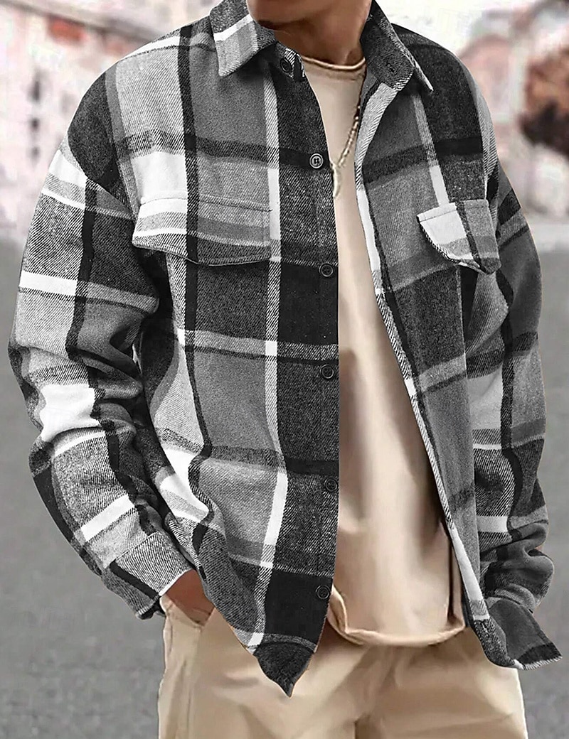 Férfi Ing Flannel ing Gombos póló Overshirt Sárga Arcpír rózsaszín Narancssárga Világos szürke Sötétszürke Hosszú ujj Kockás Térfogatcsökkenés Hétköznapi Napi Ruházat Meleg Divat 2026 - $26.99 –P10