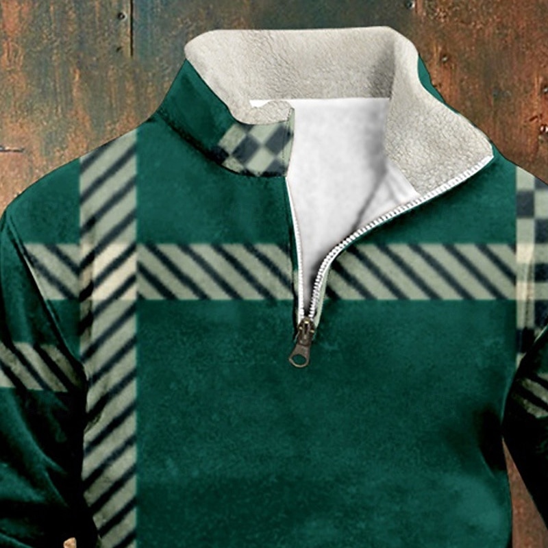 Per uomo Maglia Felpa in pile Felpa con zip corta Giallo Verde Mezza zip Geometrico Plaid Zip a un quarto Sport & Outdoor Quotidiano Ferie Poliestere Streetwear Essenziale Casual Autunno Inverno del 2026 a $31.99 –P3