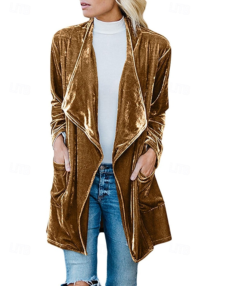 Γυναικεία Καμπαρντίνα Velvet Blazers Διατηρείτε Ζεστό Άνετο Ασυμμετρικό Ανοικτό Μπροστά Ενεργό Μοντέρνα Σκέτο Πάρτι Πάρτι / Βράδυ Εκδήλωση / Πάρτι Causal Κανονικό Μακρύ Χωρίς Γιακά Κανονικό 2026 - $31.99 –P5