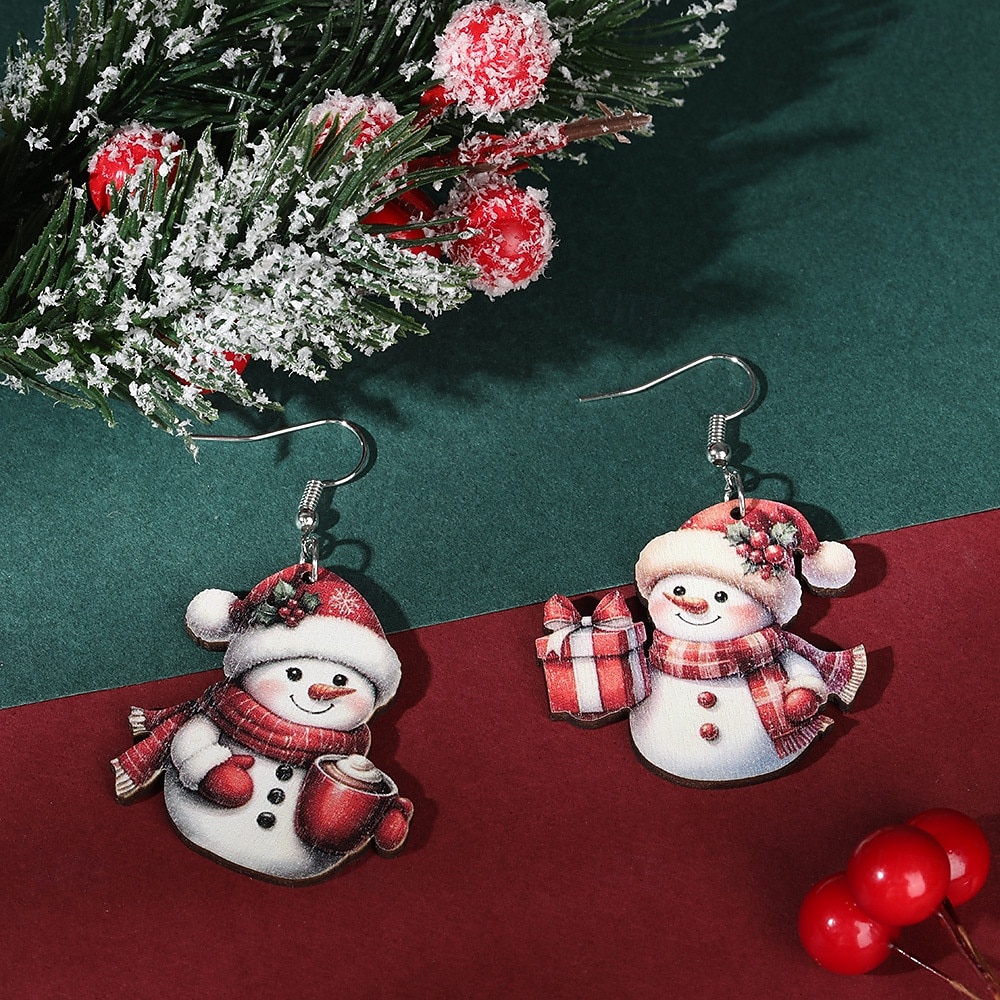 Náušnice se sněhulákem s horkým kakaem a dárkem - rozkošné vánoční šperky pro sváteční dárky 2026 - $7.99 –P4
