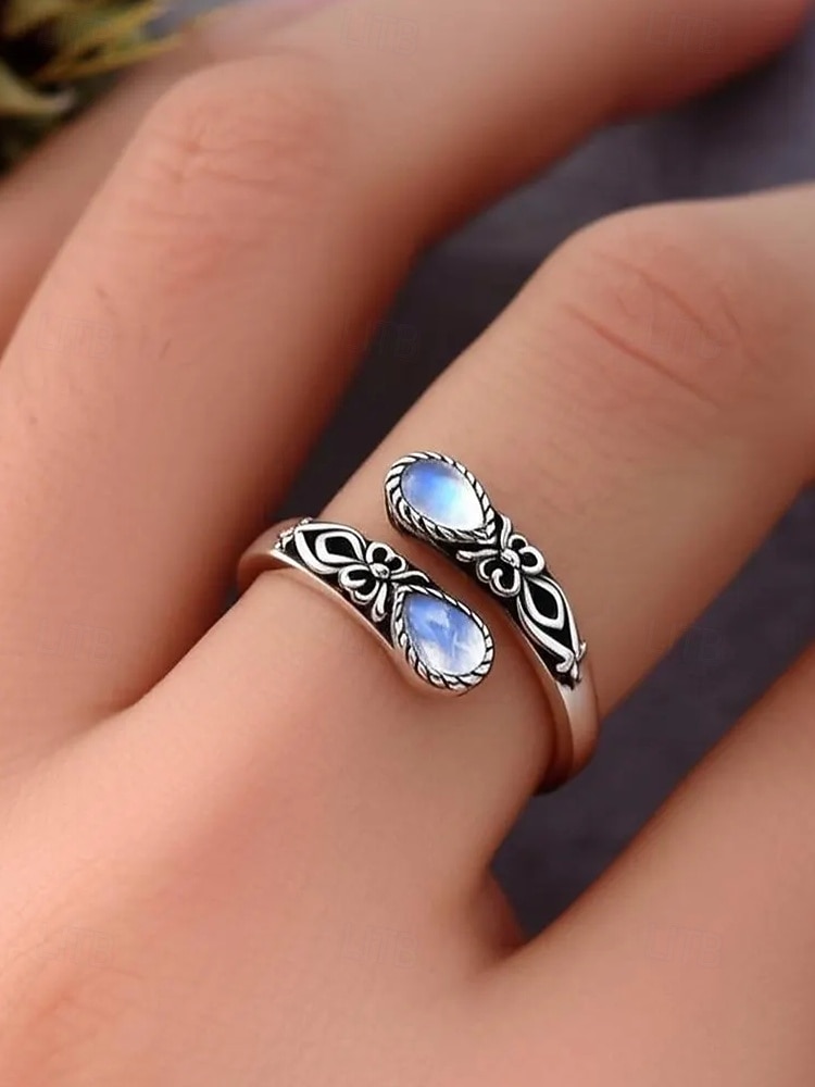 Bague ajustable en argent pour femme avec pierre de lune et cristal, bijou bohème vintage pour fiançailles, anniversaire et usage quotidien de 2025 ? $7.99 –P2