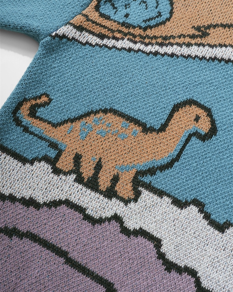 Herre Pullover genser Strikket genser Riflet Strikke Vanlige topper Strikket Dinosaur Crew-hals Mote Grunnleggende Feriereise Dagligdagstøy Klær Høst Vinter Lyseblå S M L 2026 - $36.99 –P10