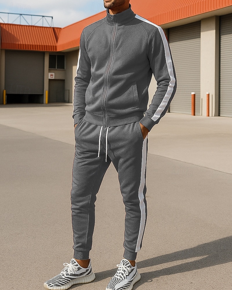 Voor heren Trainingspak Joggingpak Trainingspaksets Volledige ritssluiting Kleurenblok Sportoutfits Herfst winter Zwart Geel Voor buiten Reizen Sportief Warm Lange mouw Sport Sportkleding 2025 - $41.99 –P8