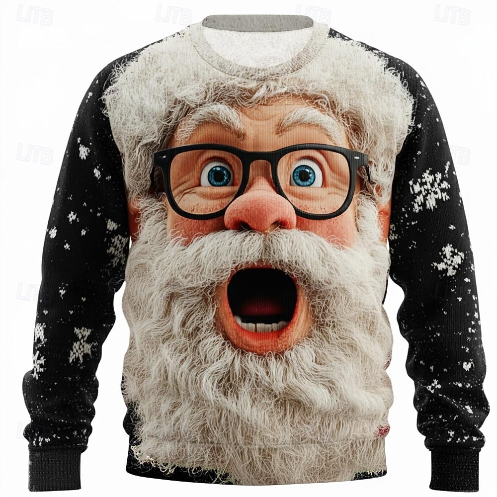 Ugly Christmas Sweater Men's Cartoon Santa Claus Print Pullover Sweater Jumper Knitwear Crewneck Casual Vacation Daily Festival Keep Warm Long Sleeve Fall Winter Black Red Green 2025 - $33.99 –P4