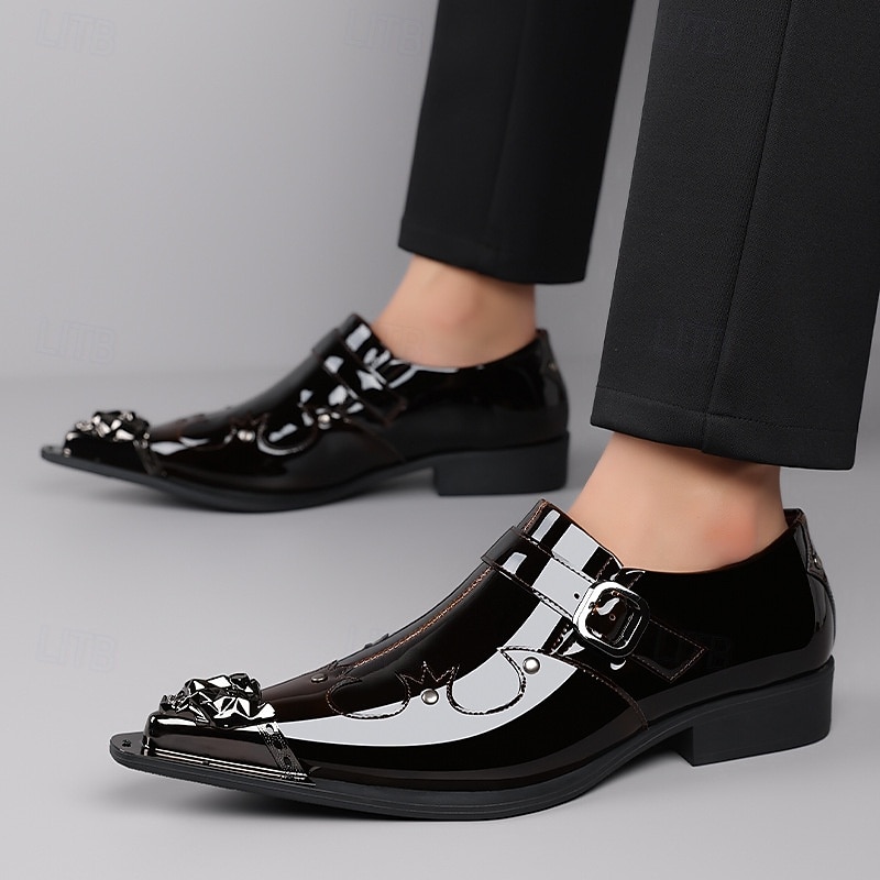 Rode herenschoenen van imitatieleer met monniksband en krokodillenprint – elegant schoeisel voor kerst en feestdagen 2026 - $94.99 –P15