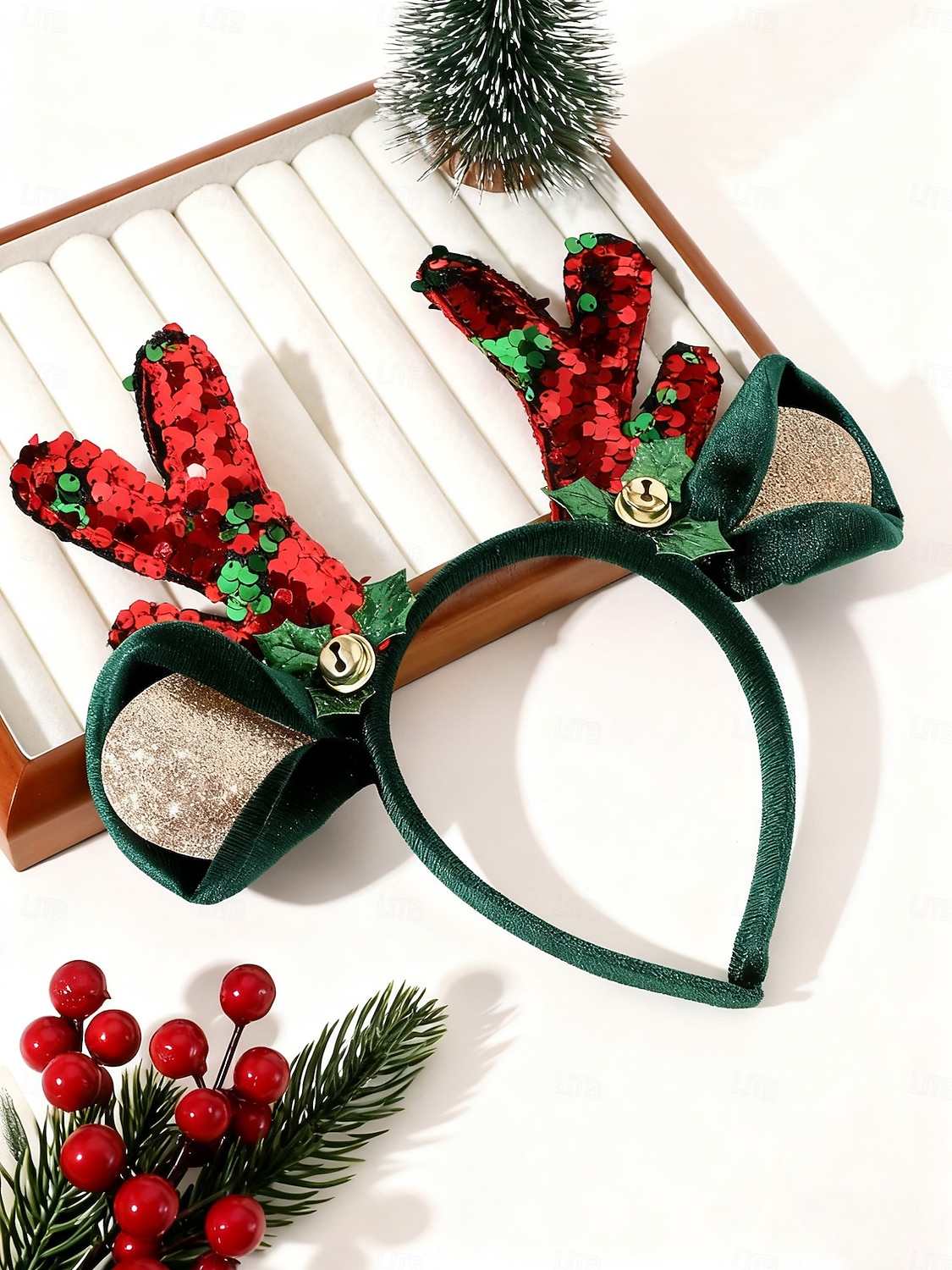 HSWE Diadema Acolchada Con Diamantes De Imitación De Navidad, Para Mujeres Y Niñas, Color Rojo Y Verde, Plateado, Terciopelo Cristalino, Banda Ancha Con Biselado