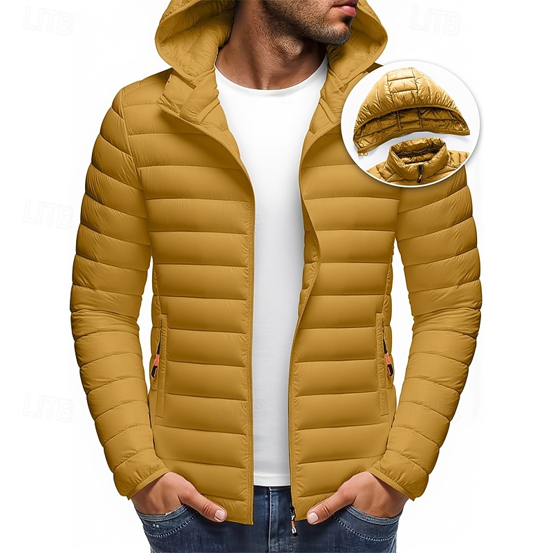 Voor heren Winterjas Pufferjas Gewatteerde jas Zak Polyester Vakantie Alledaagse kleding Afspraakje Normaal Modieus Casual Comfortabel Thermisch Warm Winter Effen / effen kleur Zwart Wit Geel Rood 2026 - $49.99 –P1