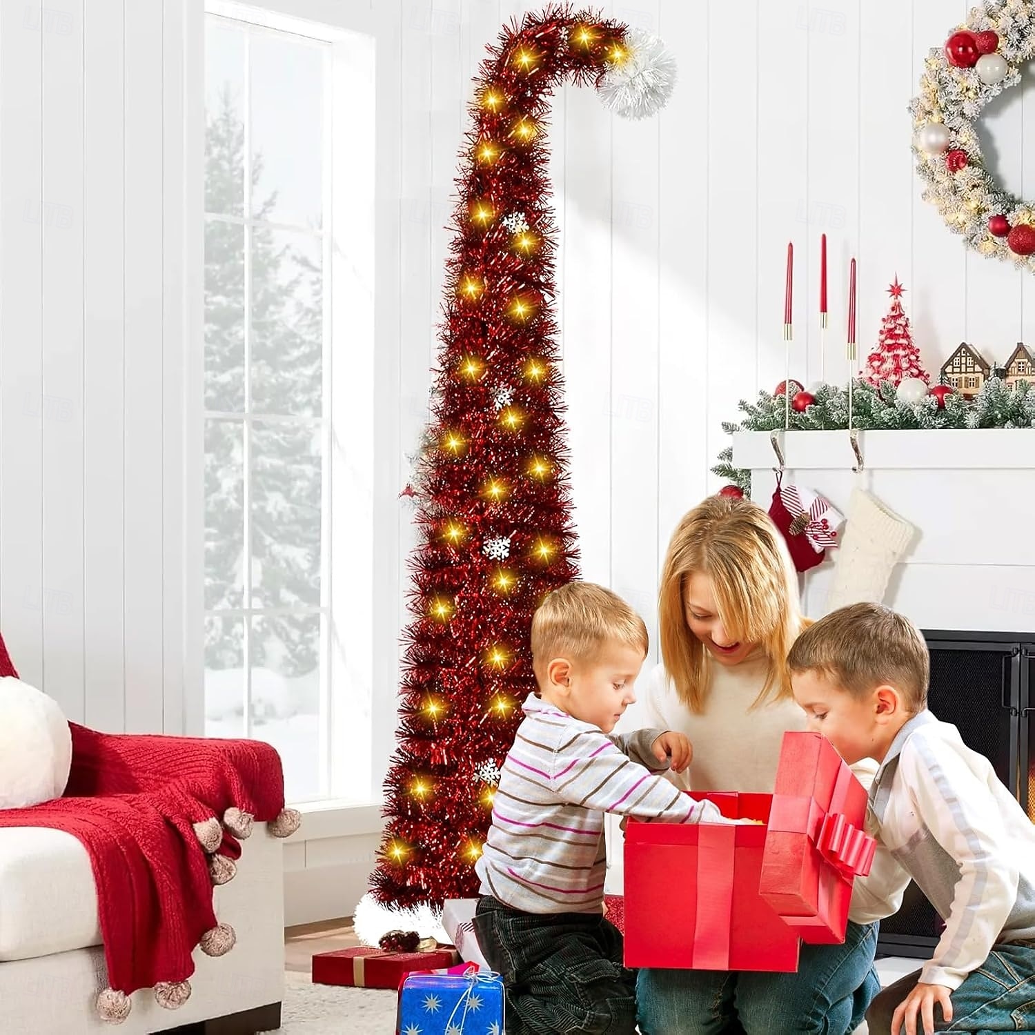 Christmas red Christmas hat tilted head Christmas tree 5M 50Leds warm light string indoor living room study staircase holiday atmosphere decoration prop 1.5M/5FT AAA battery box 2025 - CAD $46.99 –P3