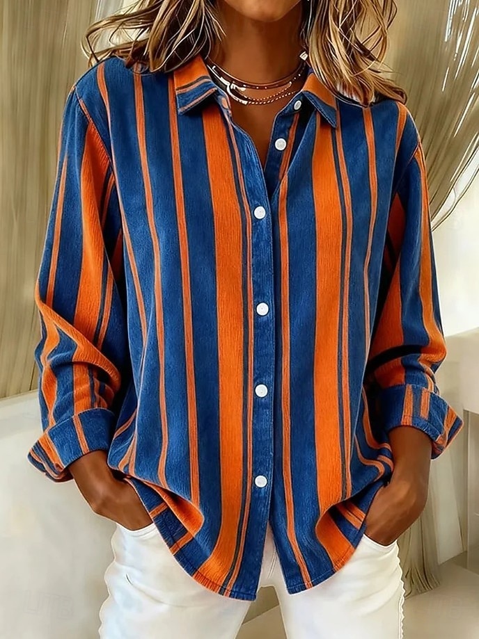Damen Hemd Bluse Patchwork Knöpfe Druck Grafik Geometrisch Karomuster Vintage Täglich Stilvoll Langarm Hemdkragen Normale Oberteile Täglich Blau Gelb Rosa Wein Rote Frühling Herbst Winter 2026 - $32.99 –P5