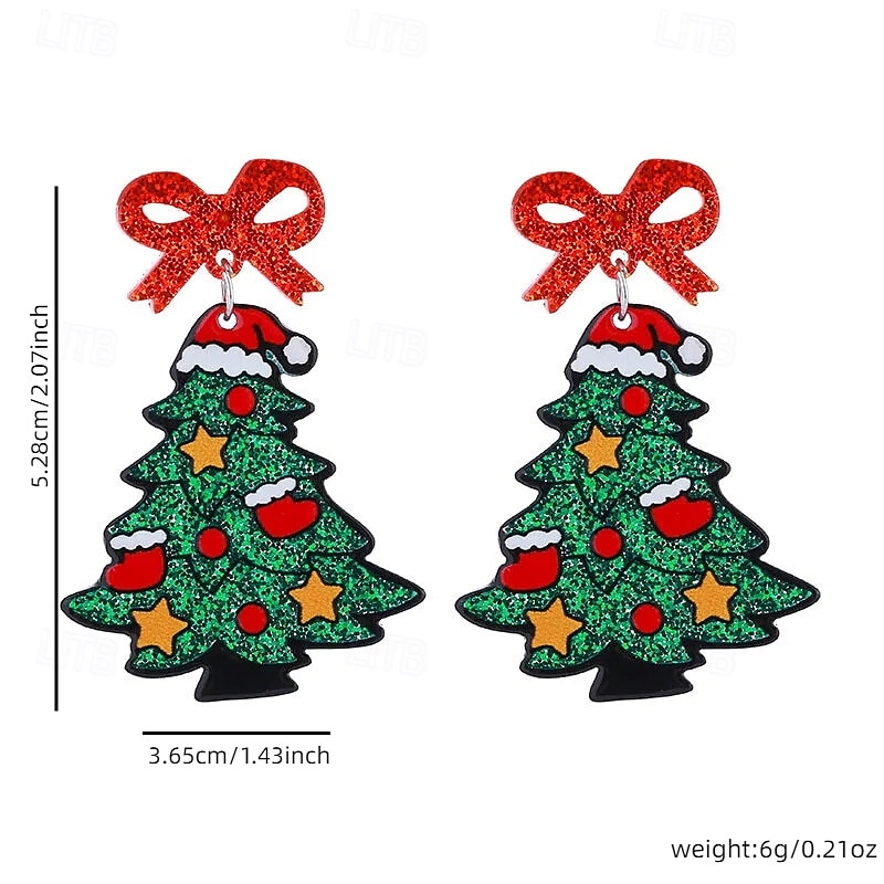 Kerstboom oorbellen – glinsterende groene feestoorbellen met rode strik en feestelijke versieringen voor vrouwen 2026 - $7.99 –P5
