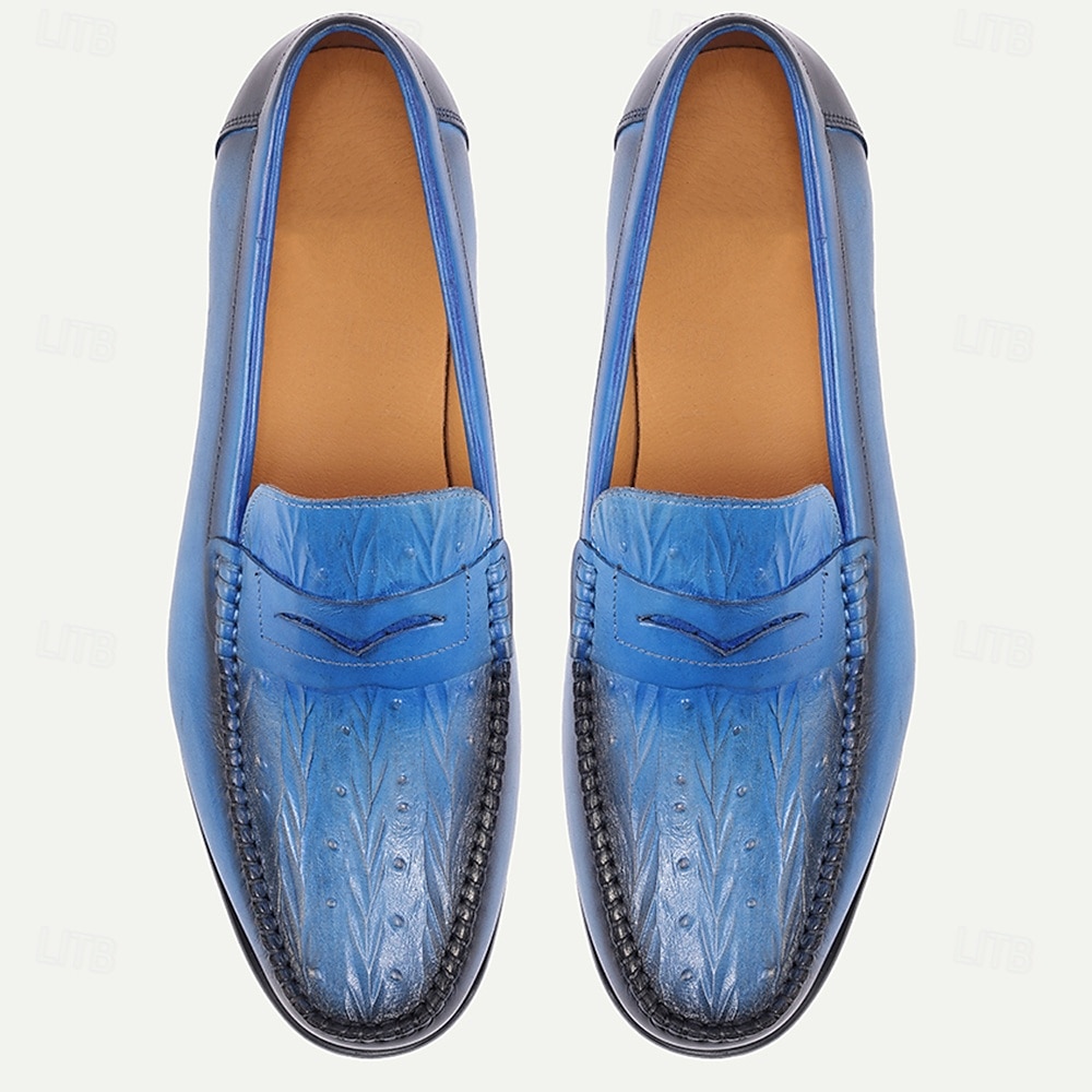 Herren-Slipper aus blauem Echtleder mit glatter Oberfläche – elegantes Schuhwerk fürs Büro und legere Anlässe 2026 - $84.99 –P6