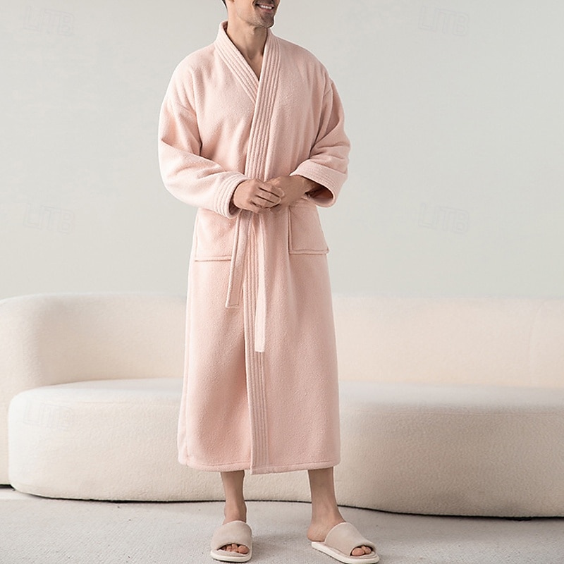 Férfi Pizsamák Fürdőruha Sima Divat Stílusos Klasszikus Otthon Napi Ágy Flanel Poliészter Melegen tartani Mokaszinok Mekano V-alakú Hosszú ujj Ősz Tél Arcpír rózsaszín Teveszín 2025 - $43.99 –P1