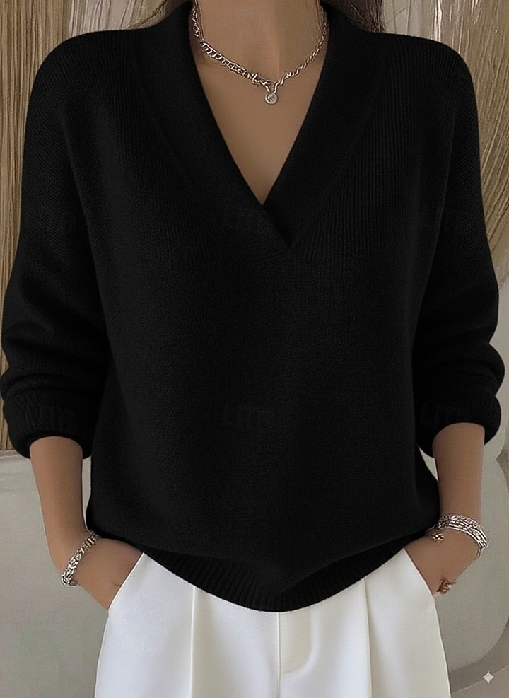 Women's Sweater Elegant Fashion Cute Solid Color Ribbed V Neck Knitted Braided Long Sleeve Regular Tops Knit Formal Outdoor Home Wine Red Pink Spring Fall 2025 - $41.99 –P3
