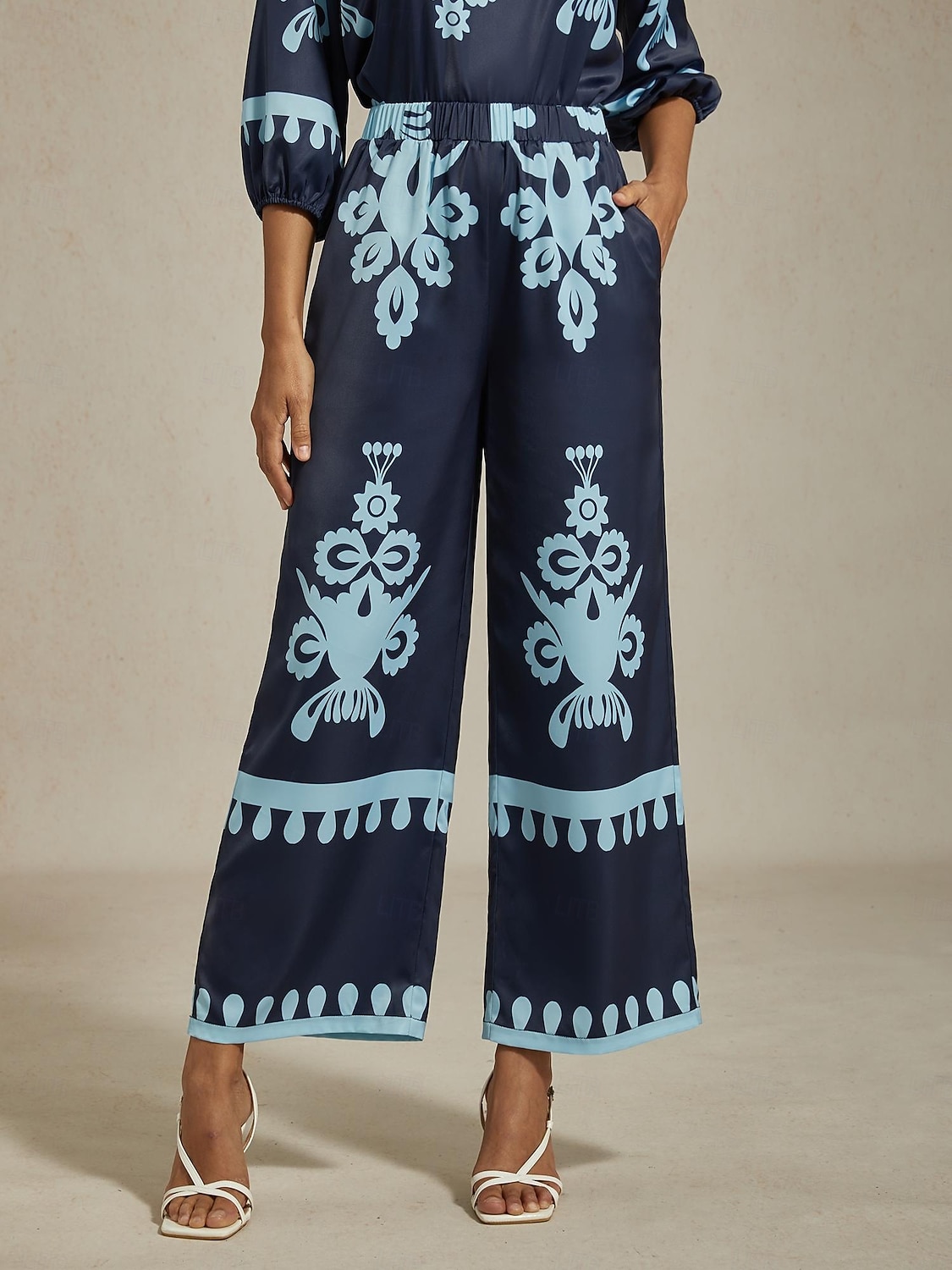 γυναικείο παντελόνι φαρδύ μεταξωτό σατέν λάστιχο με σούρες στη μέση ίσιο χαλαρό εθνοτικό γεωμετρικό σχέδιο με εκτύπωση casual διακοπές άνοιξη καλοκαίρι φθινόπωρο 2025 - $61.99 –P7