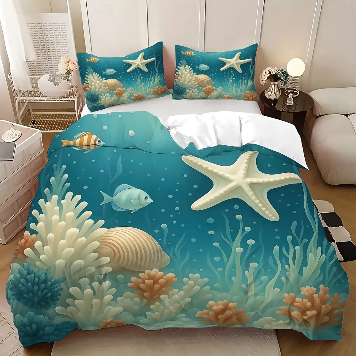 Unterwasserwelt Seestern &3-teiliges Daunenbettbezug-Set mit Oktopus-Motiv für Queensize-Betten, weicher Bettbezug mit 2 Kissenbezügen – Hotel &Gästezimmerbettwäsche, gemütlich & komfortabel 2026 - $37.99 –P2