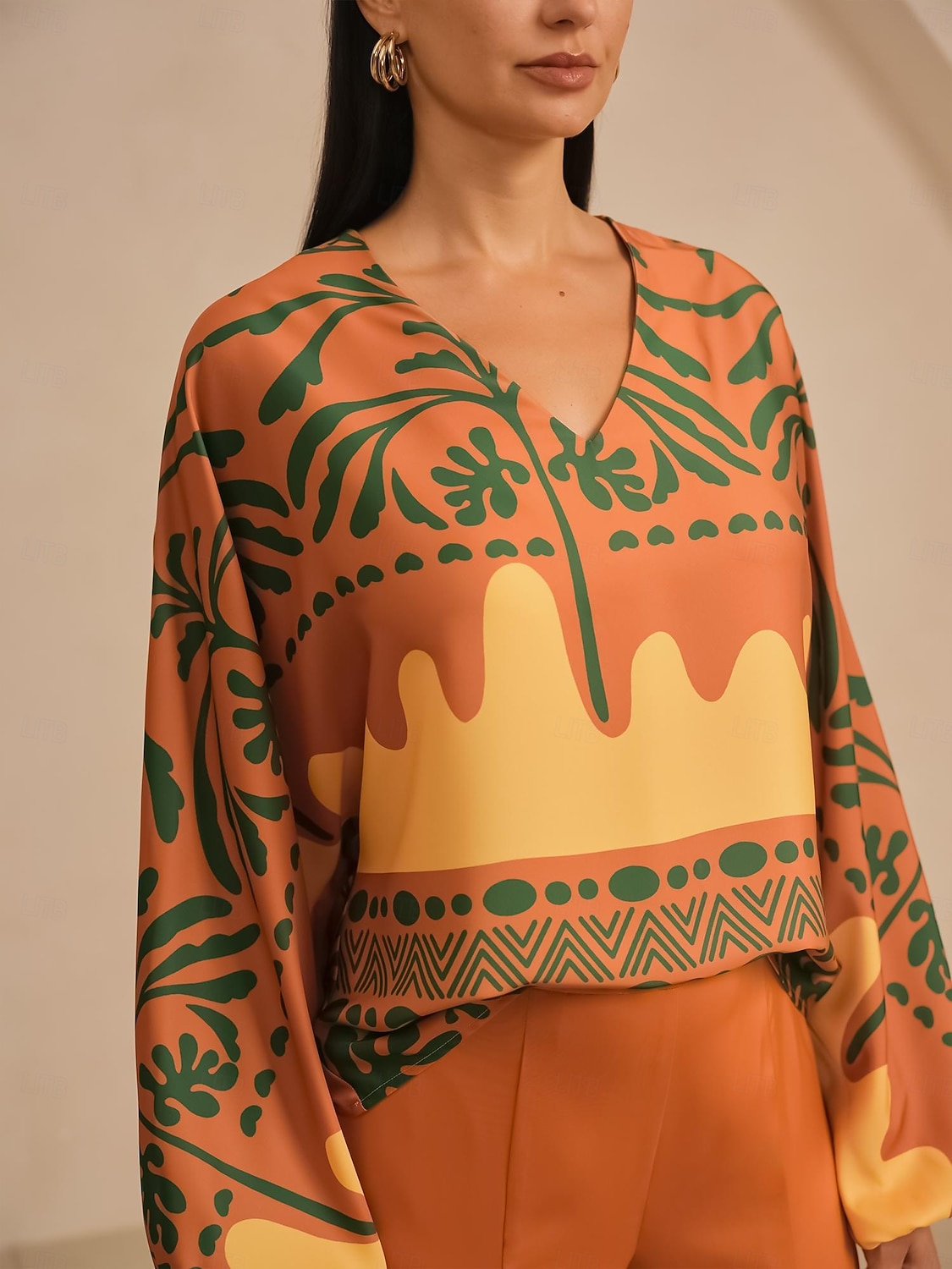 női bő szárú nadrág khaki szatén rugalmas derék rakott hawaii vakáció hétköznapi tavasz nyár ősz 2026 - $79.99 –P4