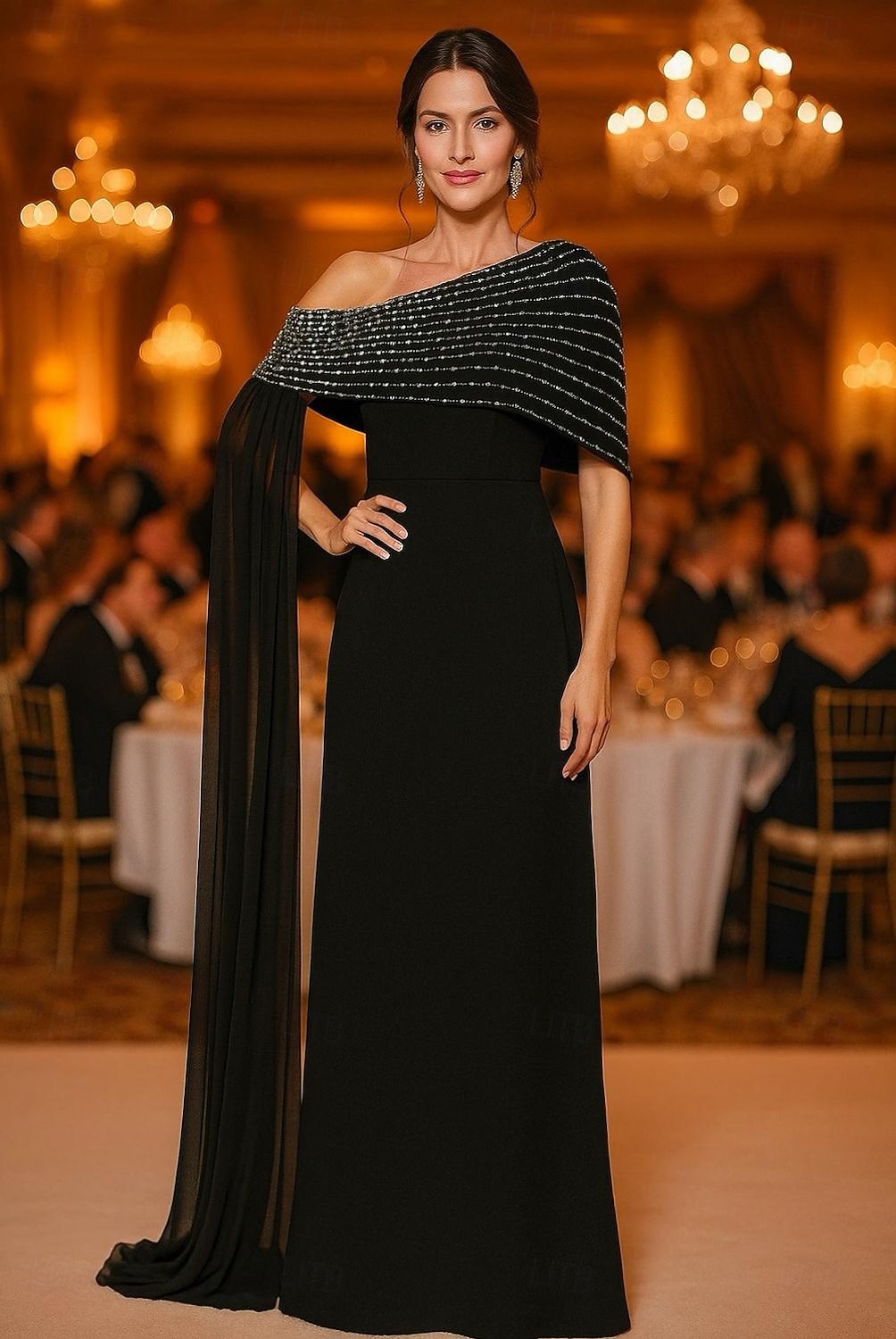 Åtsmitande Kvälls klänningar Elegant Formell klädsel Formell Bröllop Golvlång Ärmlös Över axeln Stretch crepe med Strass Broderad 2025 2025 - $164.99 –P1