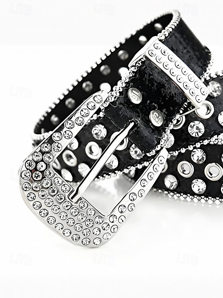 Dámský vánoční třpytivý pásek – umělá kůže s křišťálovými cvočky a stříbrnou přezkou, slavnostní červený design, ideální pro sváteční outfity 2026 - $18.99 –P6