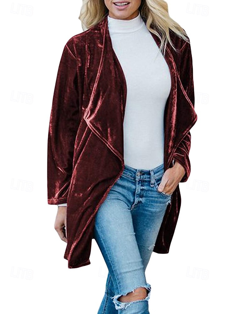 Γυναικεία Καμπαρντίνα Velvet Blazers Διατηρείτε Ζεστό Άνετο Ασυμμετρικό Ανοικτό Μπροστά Ενεργό Μοντέρνα Σκέτο Πάρτι Πάρτι / Βράδυ Εκδήλωση / Πάρτι Causal Κανονικό Μακρύ Χωρίς Γιακά Κανονικό 2026 - $31.99 –P2