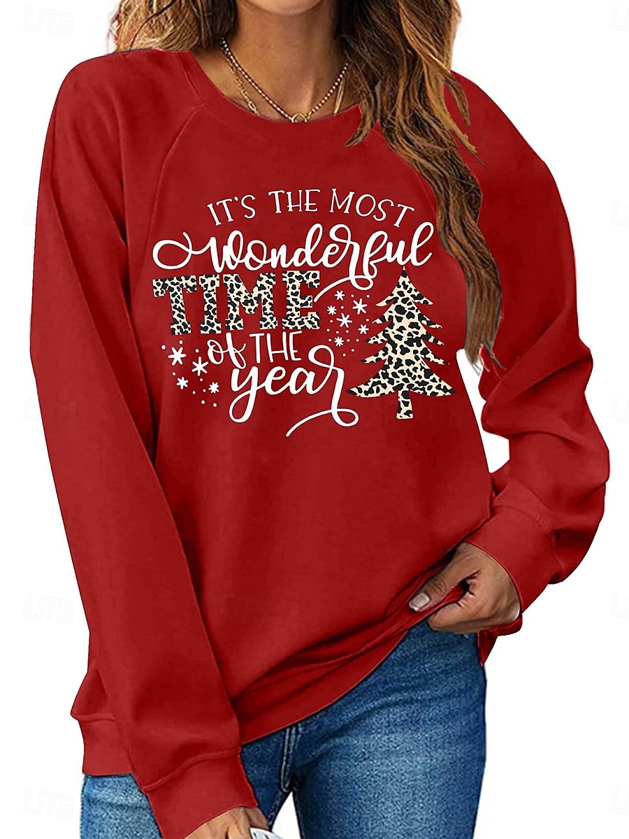 Felpa da donna di Natale Albero di Natale Fiocco di neve Stampa grafica Lettera Casual Maniche lunghe Collo rotondo Top regolari Casual Stampa delle festività Nero Rosa Rosso Verde Grigio Autunno del 2025 a $31.99 –P1
