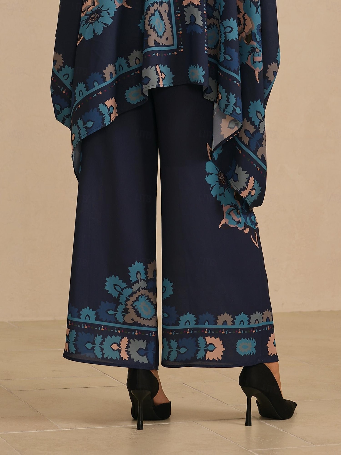 Calças femininas de pernas largas, chiffon, estampa floral havaiana étnica, cintura elástica, casual, férias, primavera, verão, outono de 2026 por $79.99 –P5