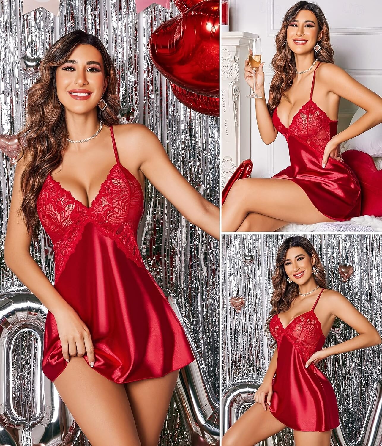 Camisola Babydoll Lingerie Vestido de Malha e Renda Roupa Noturna Fancy para Adultos Novo Ano Festa de Casa Presente de Dia dos Namorados para Ela de 2026 por $20.99 –P6