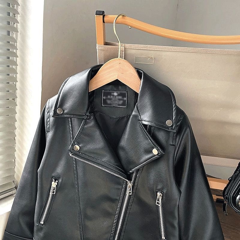 Infantil Para Meninas Jaqueta de couro preta Jaqueta Côr Sólida Moda Zíper Bolsos Ao ar livre Casaco agasalhos 4-12 anos Outono Preto de 2025 por $30.99 –P3