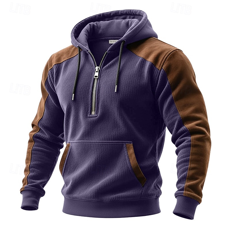Homme Sweat à capuche Sweat à capuche quart zippé bleu marine Bleu Vert foncé Violet Marron À capuche Uni Patchwork Bloc de Couleur Sport & Loisir Occasionnel Quotidien Polyester ancien Streetwear de 2025 ? $32.99 –P7