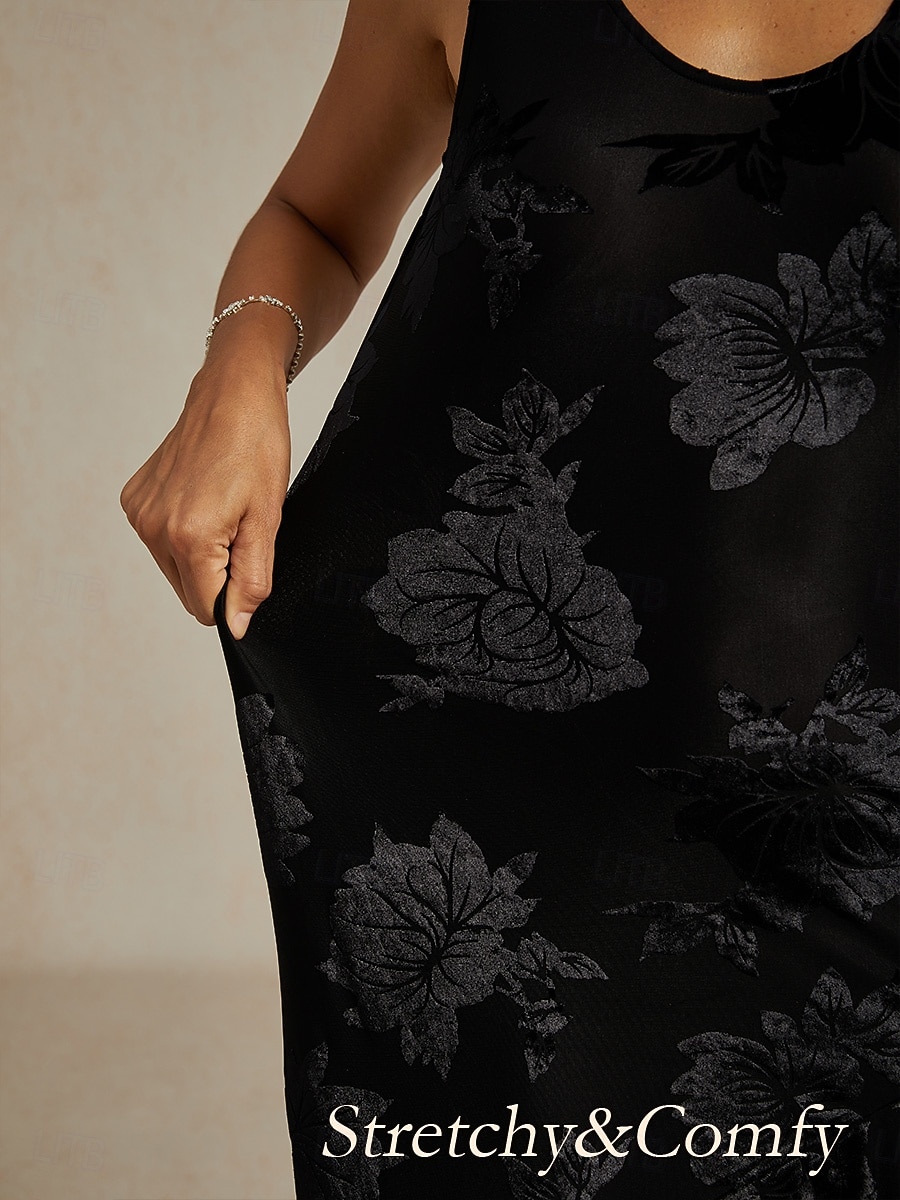 Damen Maxikleid Etui-Kleid Trompeten- Meerjungfrauenkleid A Linie Kleid Elegant Formell Cocktail Abendgesellschaft Party Hochzeitsgast Normale Passform Blumen Ärmellos Rundhalsausschnitt Schwarz 2026 - $103.99 –P3