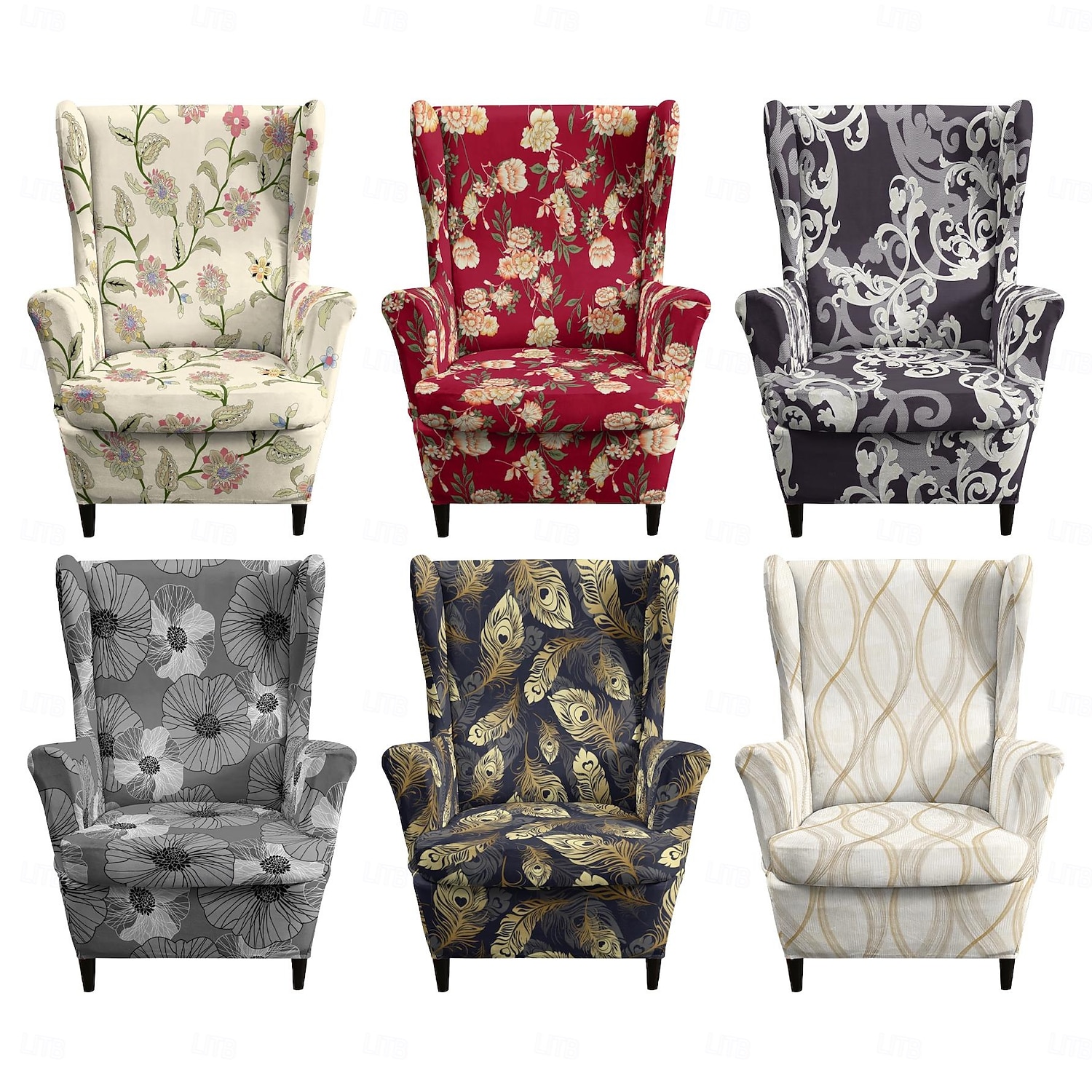 floral, rayado &Fundas para sillones orejeros con estampado geométrico, fundas elásticas de poliéster para sillones, protectores decorativos para muebles 2026 - $47.99 –P1