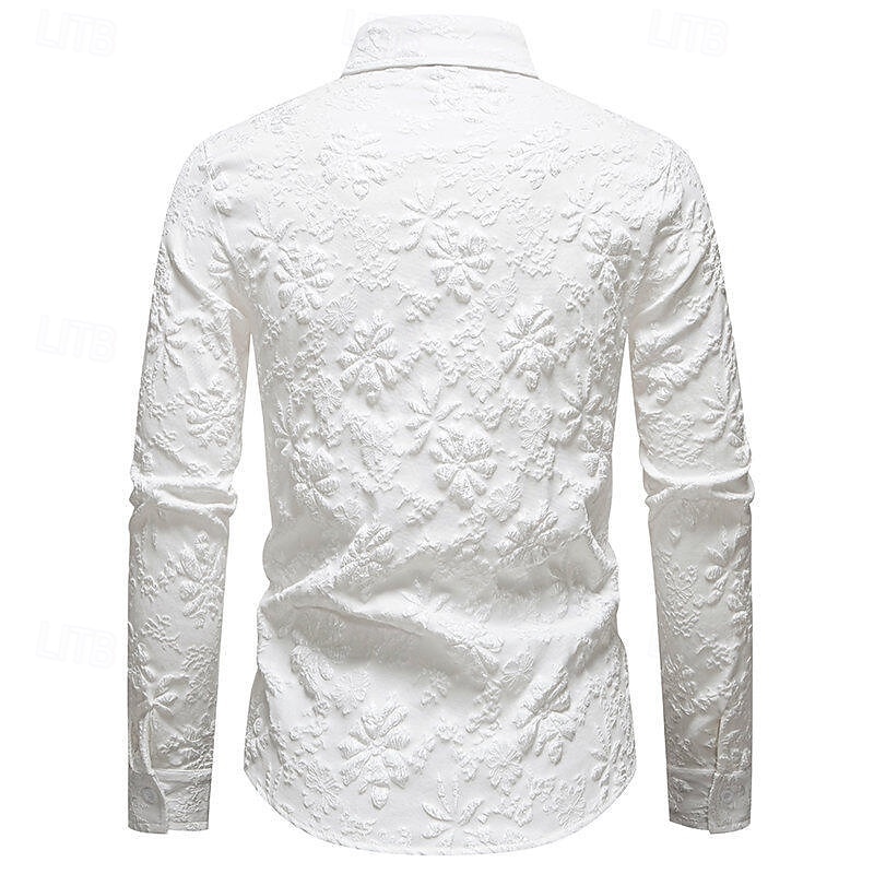 Homens Camisa Social Camisa casual camisa de botão Preto Branco Manga Longa Floral Tecido Lapela Férias Casual Jacquard Roupa Moda Chique & Moderno Casual Informal mas elegante de 2026 por $29.99 –P10