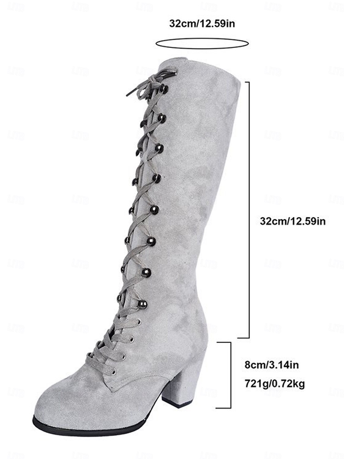 Botas femininas de camurça cinza com cadarço até o joelho, botas altas de salto grosso estilo vitoriano retrô para moda de inverno, cosplay e streetwear de 2025 por $42.99 –P3
