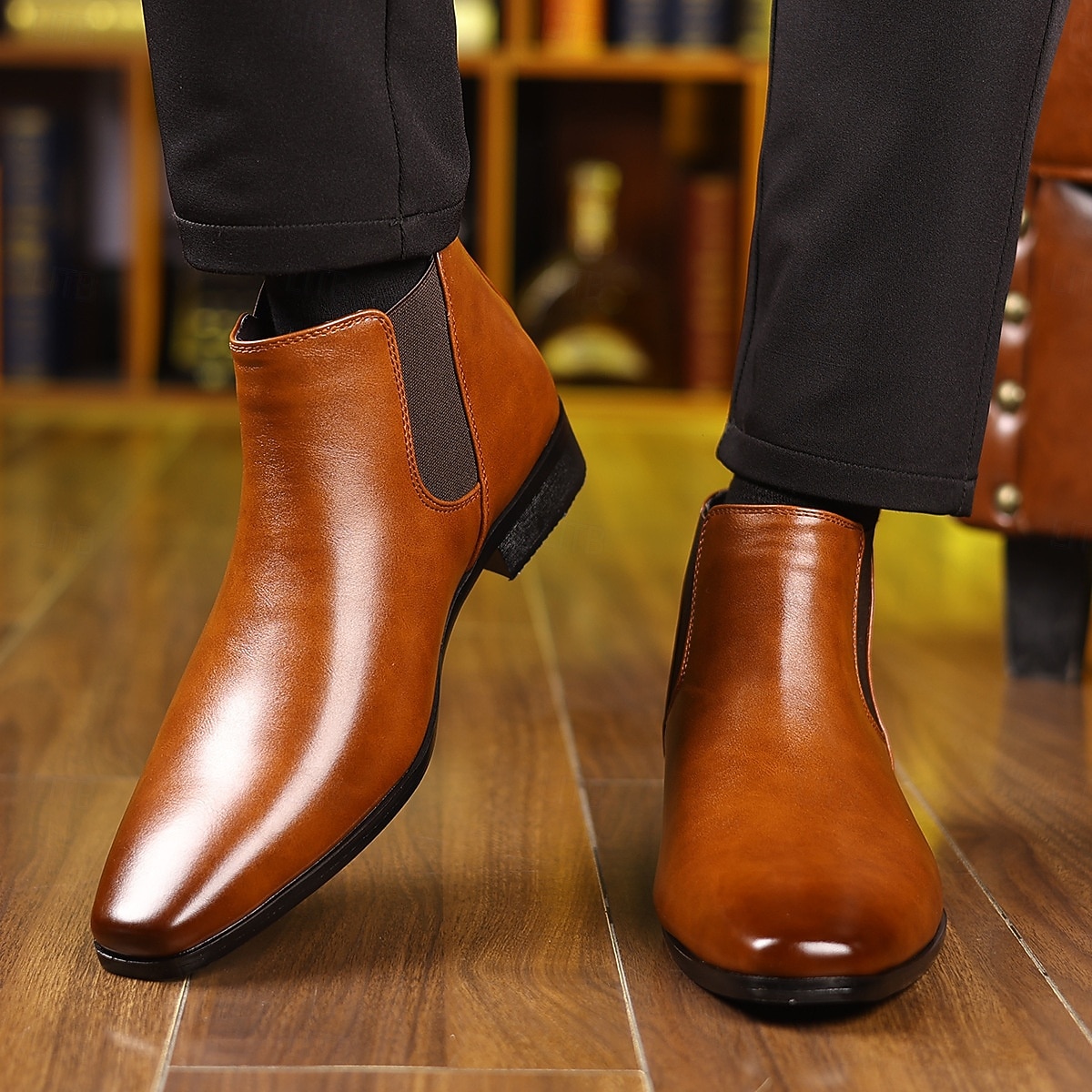 Homme Bottes Bottes Chelsea Marche Cuir PU Confortable Antidérapant Bottines Mocassin Bande Élastique Brun claire Brun foncé Noir Été Printemps Automne de 2025 ? $42.99 –P3