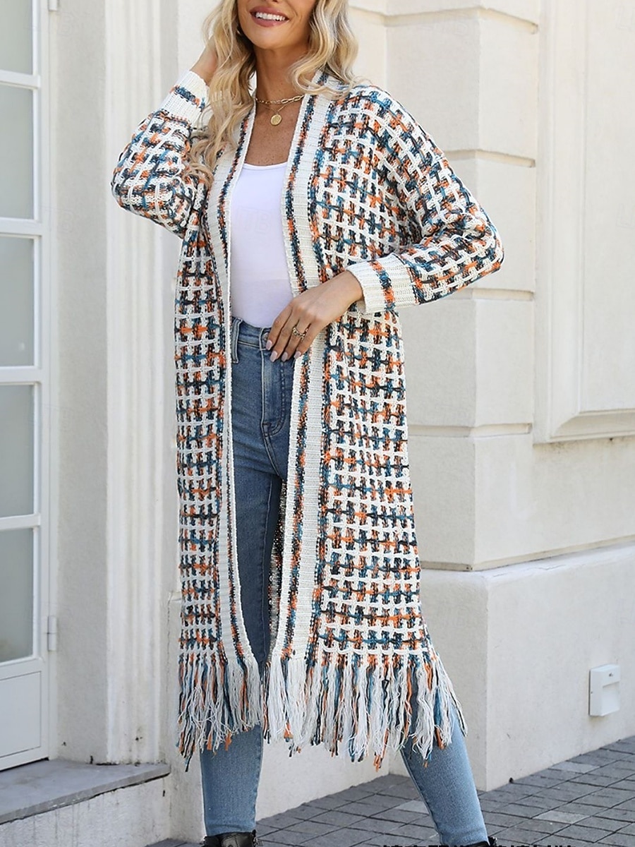 Per donna Felpa Cardigan Elegante Moda Streetwear Plaid A Coste Aperto davanti Nappa Lavorato a maglia Manica Lunga Top lunghi Maglia All'aperto Quotidiano Weekend Nero Giallo Primavera Autunno del 2025 a $55.99 –P3