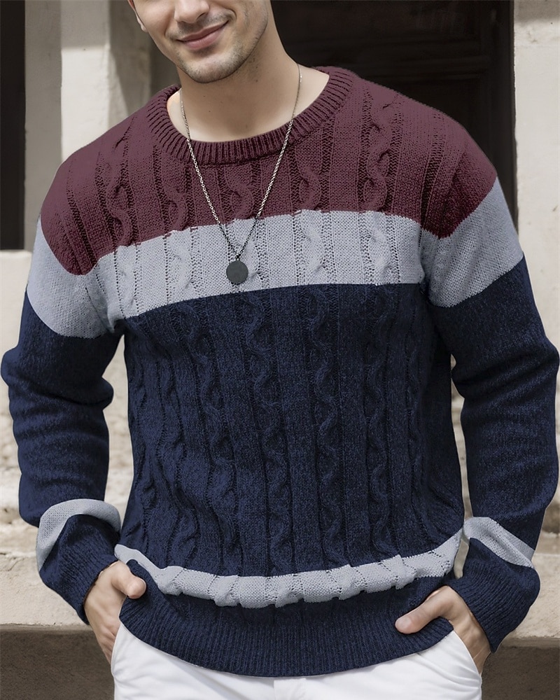 Męskie Sweter sweter Sweter z dzianiny Prążkowany Robić na drutach Zwykłe topy Dzianiny Kolorowy blok Półgolf Moda Podstawowy Urlop Dzienne zużycie Odzież Jesień Zima Biały Czerwony S M L 2026 - $34.99 –P12