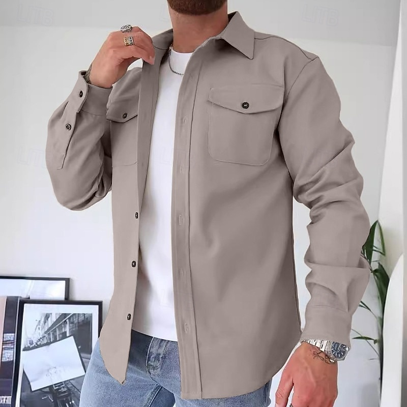 Herren Hemd Freizeithemd Flanellhemd Knopfhemd Overshirt Schwarz Marineblau Beige Langarm Einfach Kragen Täglich Ausgehen Bekleidung Mode Lässig 2026 - $25.99 –P6
