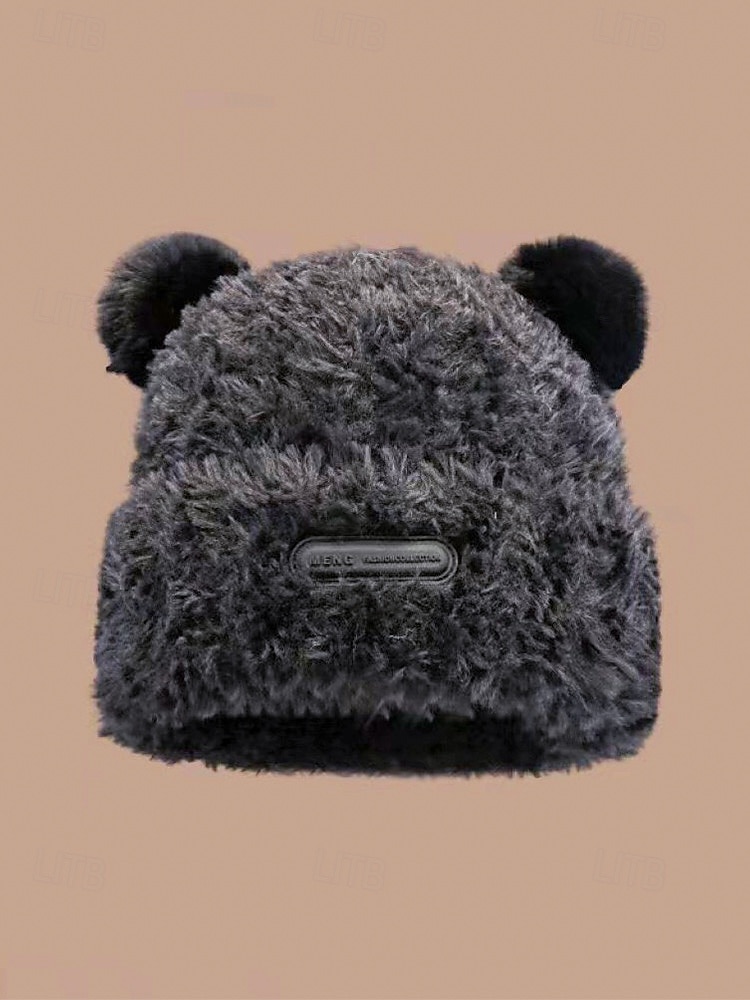 Damska świąteczna czapka nausznik z futerkiem w kształcie misia, wielofunkcyjne, przytulne, zimowe nakrycie głowy z pomponami, stylowy i ciepły dodatek świąteczny 2026 - $9.99 –P7
