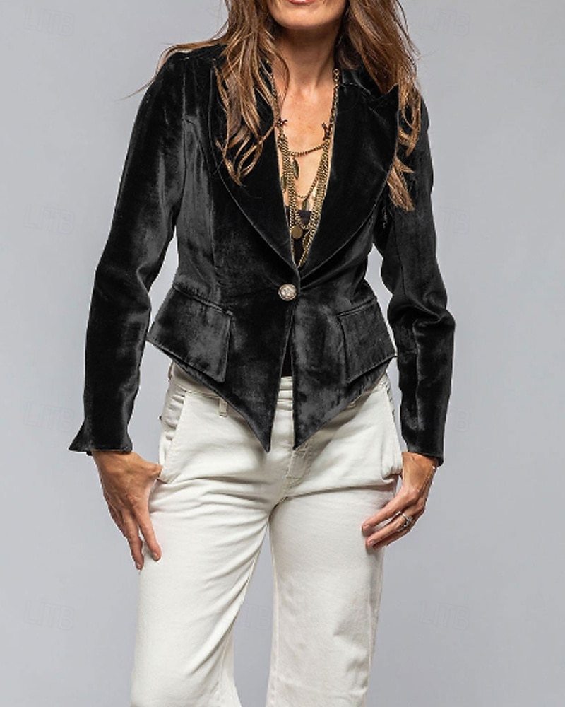 Per donna Blazer Blazer di velluto Confortevole Tasca Moda Semplice Feste Festa / Sera Casuale Corto Regolare Collo ripiegato Vestibilità regolare Manica Lunga Capispalla blu navy Nero Vino Primavera del 2026 a $35.99 –P15