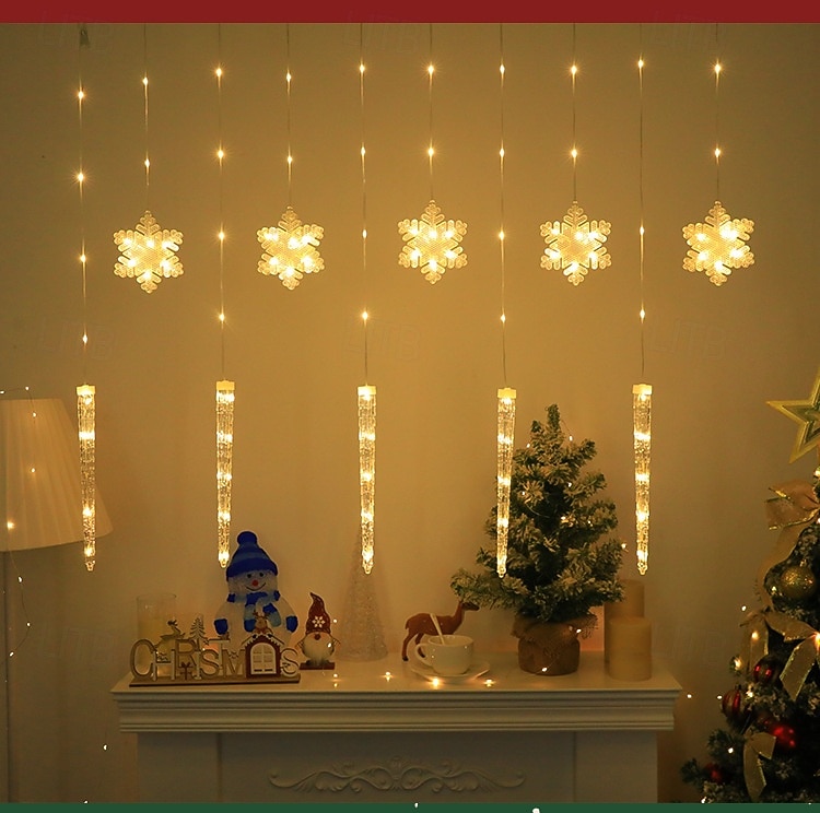 cônes de glace de Noël, flocons de neige, rideaux en fil de cuir, guirlande lumineuse, balcon du salon, porche, lumières de décoration d'ambiance de fête, télécommande 8 fonctions, alimentation USB de 2025 ? $17.99 –P4
