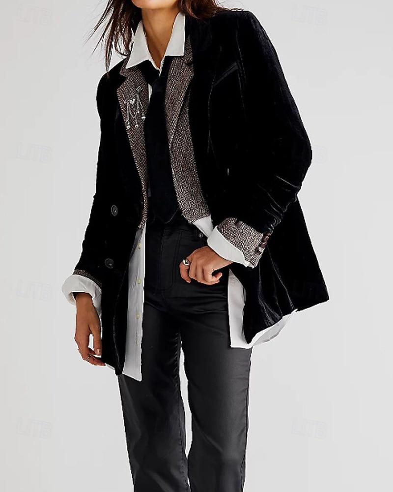 Per donna Blazer Blazer di velluto Confortevole Tasca Bottoni Moda Semplice Feste Festa / Sera Uscire Regolare Collo ripiegato Vestibilità regolare Manica Lunga Capispalla Nero Vino Verde scuro del 2026 a $45.99 –P5