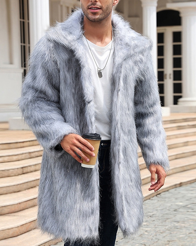 Herren Winterjacke Kunstpelzmantel Urlaub Täglich Thermowarm Fleece Herbst Winter Einfach Mode Streetwear Revers Lang Kamel Dunkelgrau Schwarz Weiß Gelb Jacken 2026 - $74.99 –P10