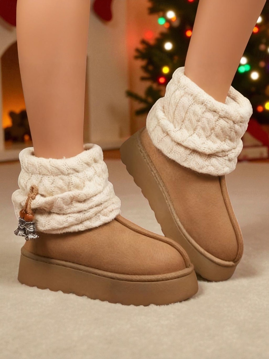 Dámské pletené zimní boty s fleecovou podšívkou - útulné a teplé, ideální do zasněženého počasí a na outdoorové aktivity 2025 - $15.99 –P3