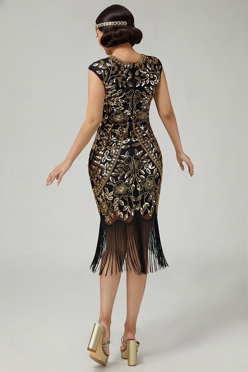 Roaring 20s 1920s Knee Length Flapper Dress Cap Sleeves The Great Gatsby Sequins Fringe Scoop Neck Fancy Dress Women's Christmas Carnival speakeasy Masquerade Retro Theme Party Adults' Dress 2026 - $56.99 –P3